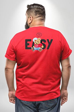 Teddy Boşver Tasarımı Büyük Beden Kırmızı Tişört Kadın Erkek Ünisex Sırt Baskılı