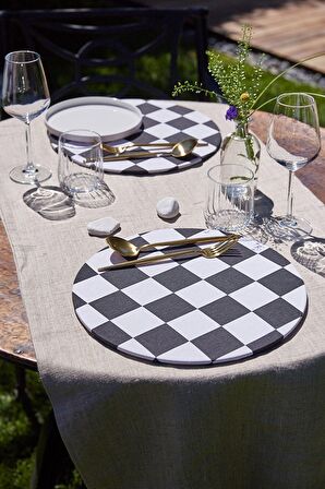 Arma House 33 cm Yuvarlak Çok Renkli Silinebilir Damalı Amerikan Servis Takımı 2 Kişilik