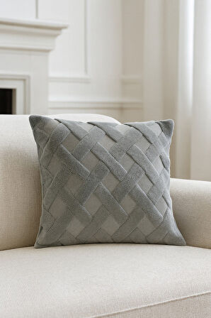 1 Adet Gri Çizgili Pofuduk Kırlent Kılıfı 42x42 cm 