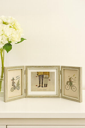 Doğal Ahşap Üçlü Dekoratif  Fotoğraf Çerçevesi 20*15 -17*12 cm (1)
