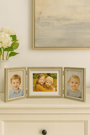 Doğal Ahşap Üçlü Dekoratif  Fotoğraf Çerçevesi 20*15 -17*12 cm (1)