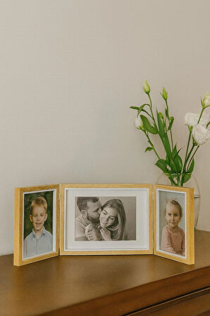 Doğal Ahşap Üçlü Dekoratif  Fotoğraf Çerçevesi 20*15 -17*12 cm (2)