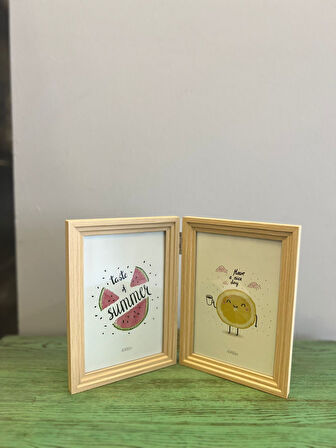 Doğal Ahşap İkili Fotoğraf Çerçevesi 10*15 cm 