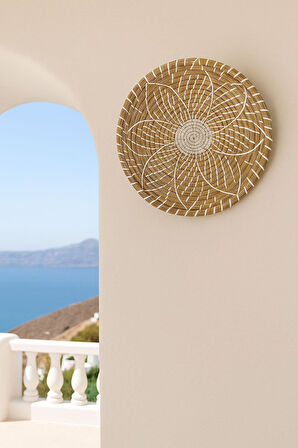 Mykonos Tarzı Bohem Hasır Duvar Sepeti Duvar Dekoru & Duvar Süsü 33x7 cm