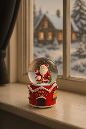 Müzikli Pilli Kardan Adamlı Noel Babalı Sulu Kar Küresi 
