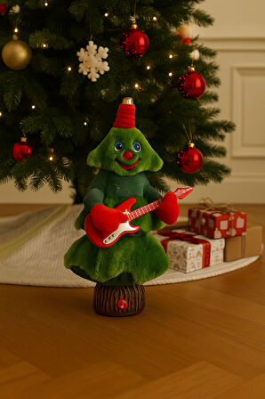 Müzikli Dans Eden Noel Ağacı & Şarkı Söyleyen Yılbaşı Süsü, Hareketli ve USB Şarjlı Dekoratif Oyunca