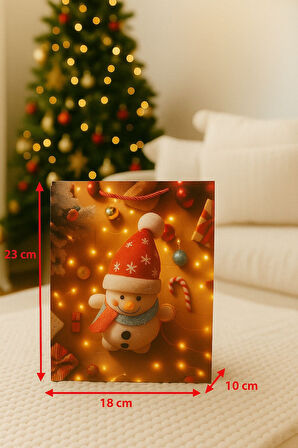 3 Boyutlu Küçük Kardan Adam Yılbaşı Temalı Hediye Paketi & Çanta & Poşet 23*18*10 cm