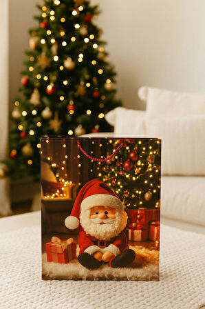 3 Boyutlu Büyük Noel Babalı Yılbaşı Temalı Hediye Paketi & Çanta & Poşet 40*30*12 cm 