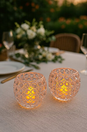 2'li Şık Masa Üstü Led Mum Seti & Dumansız Alevli Led Dekoratif Yapay Mum Dekor Işığı 8 cm