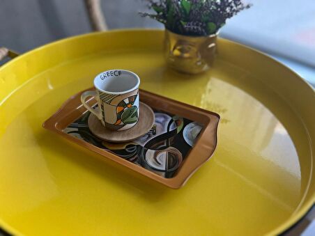 2'li Sanatsal Desenli Metal Tepsi Seti