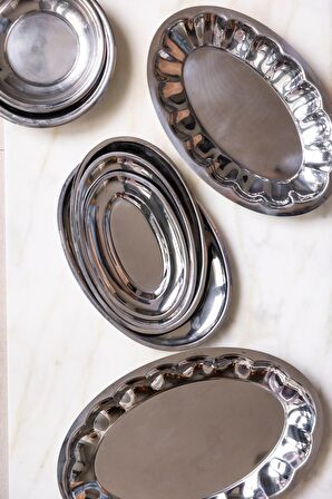 Royal Vintage Gümüş Oval Sunum Tabağı & Sunum Tepsisi 37*25 cm 