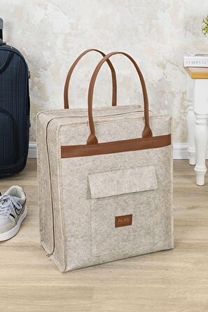 Lüks Bej Keçe Deri Ayakkabı Seyahat Çantası