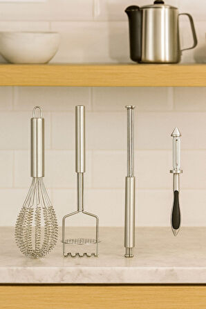 4'lü Paslanmaz Çelik Çırpıcı & Soyacak & Patates Ezici & Balon Çırpıcı Setİ