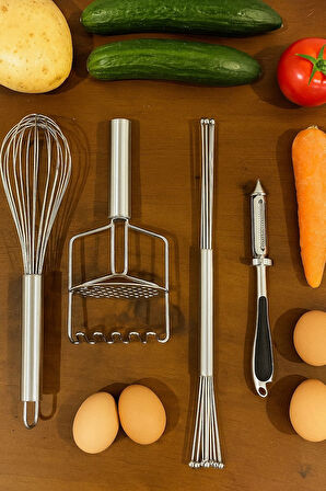 4'lü Paslanmaz Çelik Çırpıcı & Soyacak & Patates Ezici & Balon Çırpıcı Setİ