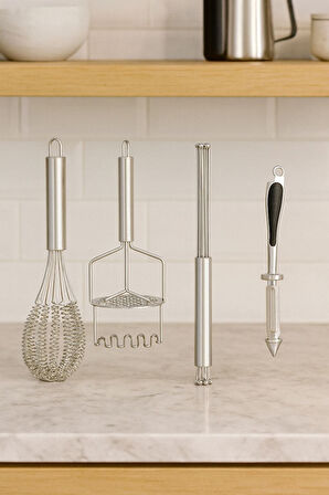 4'lü Paslanmaz Çelik Çırpıcı & Soyacak & Patates Ezici & Balon Çırpıcı Setİ