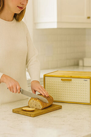 Lux Bej Bambu Kapaklı Ekmek Kutusu & Ekmek Sepeti