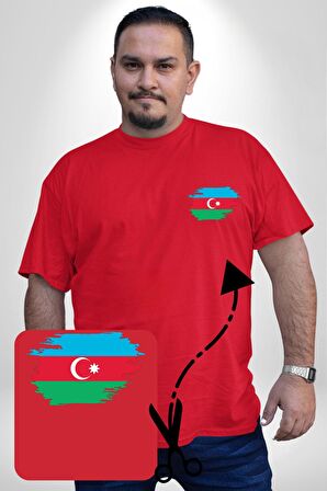 Azerbeycan Bayrağı Kırmızı Büyük Beden Kadın Basic Minimal Baskılı Tişört