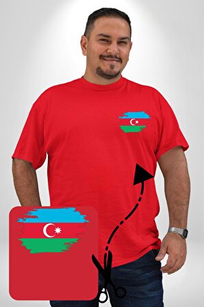 Azerbeycan Bayrağı Kırmızı Büyük Beden Kadın Basic Minimal Baskılı Tişört
