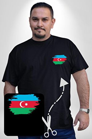Azerbeycan Bayrağı Siyah Büyük Beden Kadın Basic Minimal Baskılı Tişört