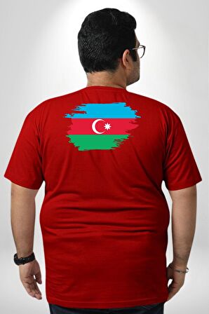 Azerbeycan Bayrağı Büyük Beden Kırmızı Tişört Kadın Erkek Ünisex Sırt Baskılı