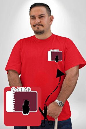 Katar Bayrağı Kırmızı Büyük Beden Kadın Basic Minimal Baskılı Tişört