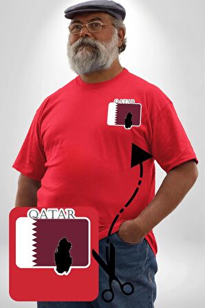 Katar Bayrağı Kırmızı Büyük Beden Kadın Basic Minimal Baskılı Tişört