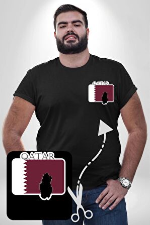 Katar Bayrağı Siyah Büyük Beden Kadın Basic Minimal Baskılı Tişört