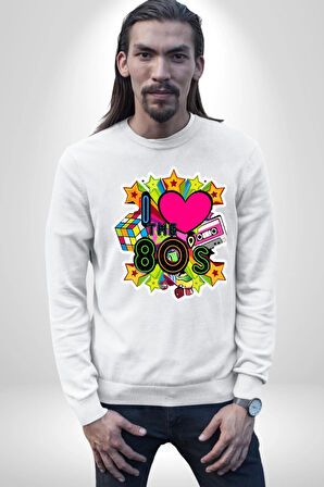 80leri Seviyorum Kaset ve Özel Hediye Kadın Erkek Beyaz Sweatshirt 