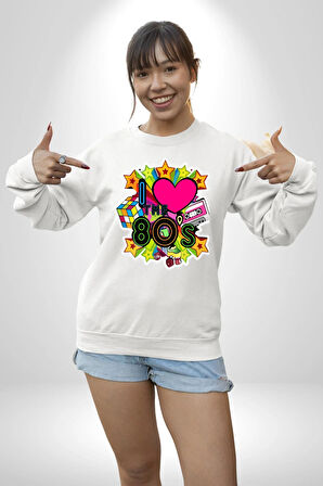 80leri Seviyorum Kaset ve Özel Hediye Kadın Erkek Beyaz Sweatshirt 