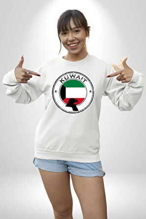 Kuveyt Bayrağı Kadın Erkek Beyaz Sweatshirt 