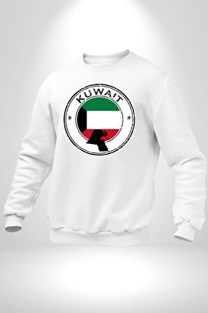 Kuveyt Bayrağı Kadın Erkek Beyaz Sweatshirt 