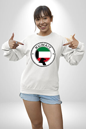 Kuveyt Bayrağı Kadın Erkek Beyaz Sweatshirt 
