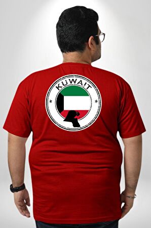 Kuveyt Bayrağı Büyük Beden Kırmızı Tişört Kadın Erkek Ünisex Sırt Baskılı