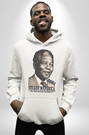 Nelson Mandela Kadın Erkek  Beyaz Kapüşonlu Sweatshirt Hoodie