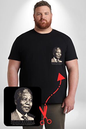 Nelson Mandela Siyah Büyük Beden Kadın Basic Minimal Baskılı Tişört