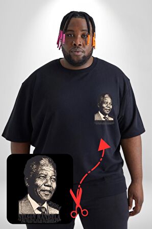 Nelson Mandela Siyah Büyük Beden Kadın Basic Minimal Baskılı Tişört