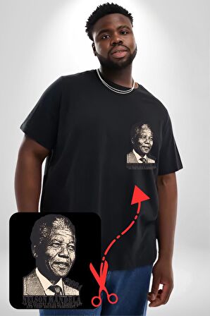 Nelson Mandela Siyah Büyük Beden Kadın Basic Minimal Baskılı Tişört