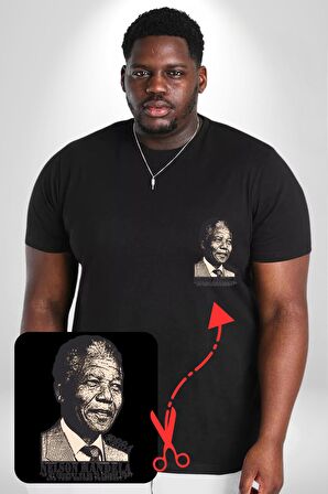 Nelson Mandela Siyah Büyük Beden Kadın Basic Minimal Baskılı Tişört