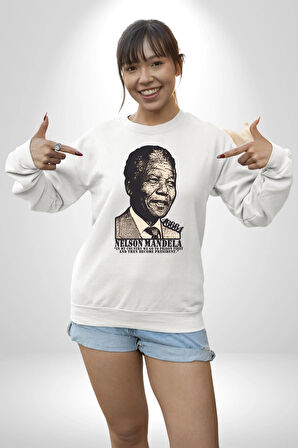 Nelson Mandela Kadın Erkek Beyaz Sweatshirt 