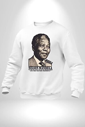 Nelson Mandela Kadın Erkek Beyaz Sweatshirt 