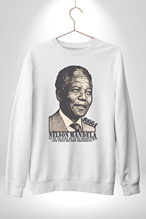 Nelson Mandela Kadın Erkek Beyaz Sweatshirt 