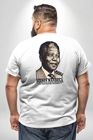 Nelson Mandela Büyük Beden Beyaz Tişört Kadın Erkek Ünisex Sırt Baskılı