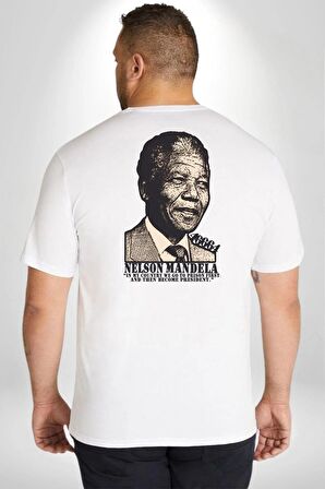 Nelson Mandela Büyük Beden Beyaz Tişört Kadın Erkek Ünisex Sırt Baskılı