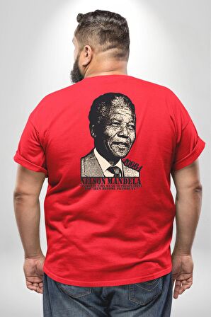 Nelson Mandela Büyük Beden Kırmızı Tişört Kadın Erkek Ünisex Sırt Baskılı