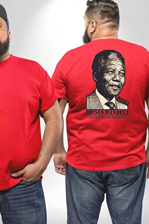 Nelson Mandela Büyük Beden Kırmızı Tişört Kadın Erkek Ünisex Sırt Baskılı