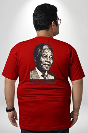 Nelson Mandela Büyük Beden Kırmızı Tişört Kadın Erkek Ünisex Sırt Baskılı