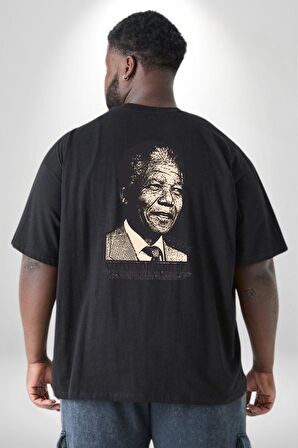 Nelson Mandela Büyük Beden Siyah Tişört Kadın Erkek Ünisex Sırt Baskılı