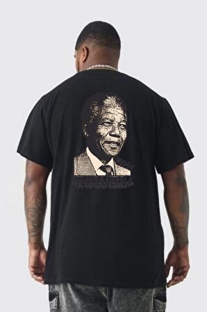 Nelson Mandela Büyük Beden Siyah Tişört Kadın Erkek Ünisex Sırt Baskılı