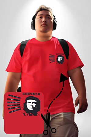 Che Guevara  Kırmızı Büyük Beden Kadın Basic Minimal Baskılı Tişört