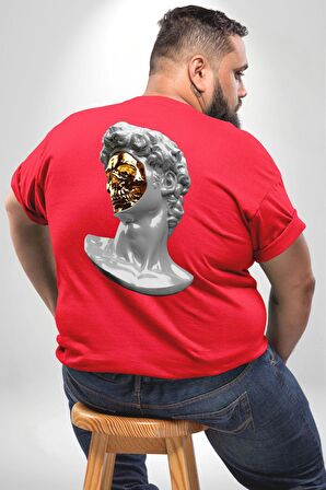 Modern Sanat Apollo Büyük Beden Kırmızı Tişört Kadın Erkek Ünisex Sırt Baskılı